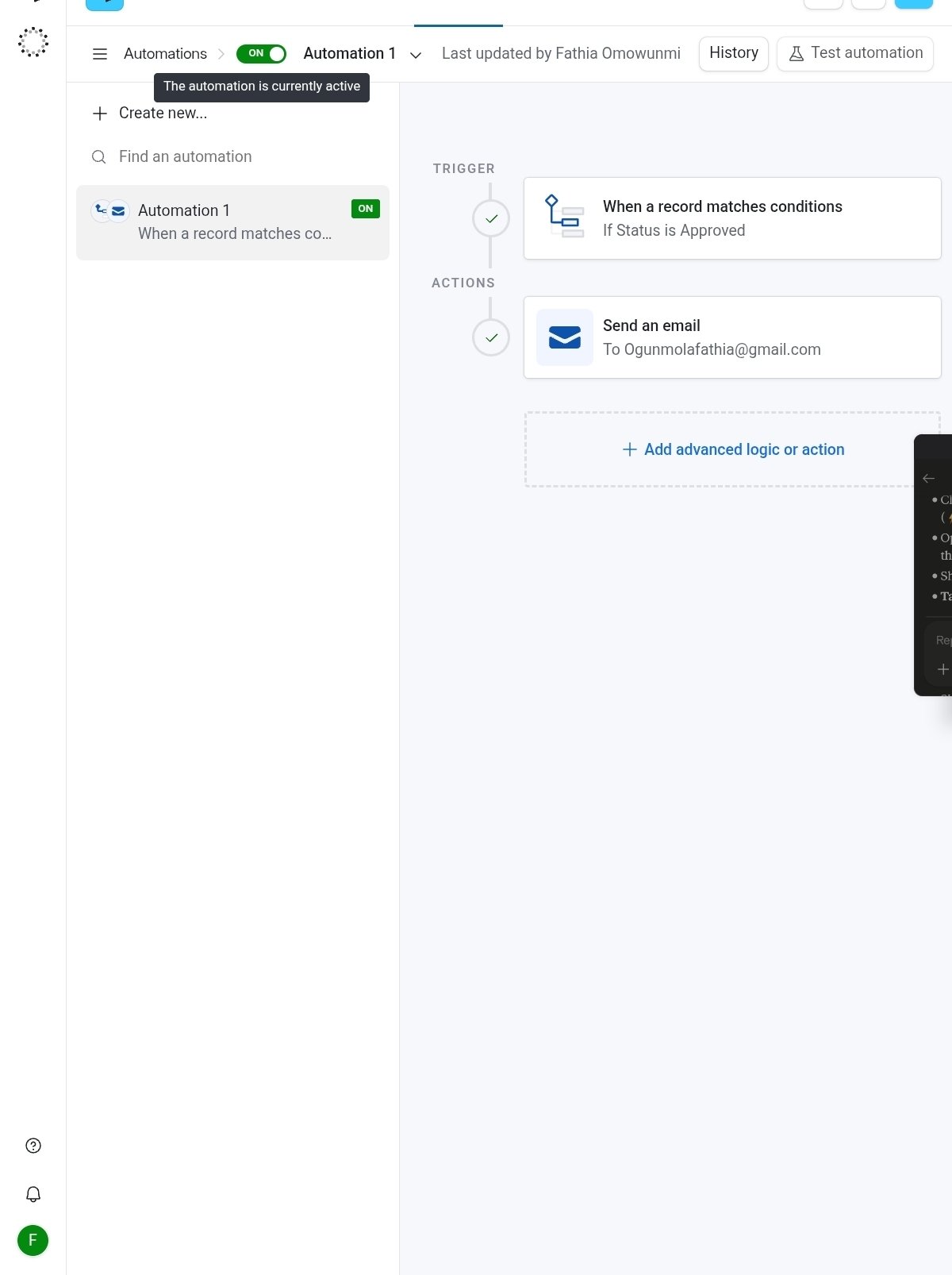 Airtable Automation — send email when status is Approved